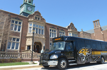 TU bus parked outside Stephens Hall