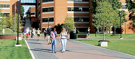 Students walking on Towson's campus