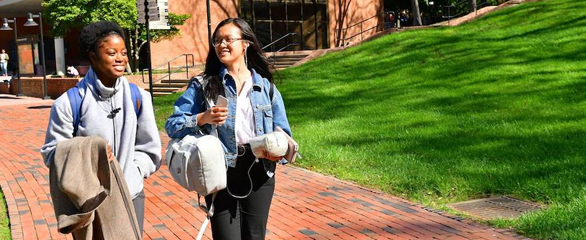 Towson students walking through freedom square